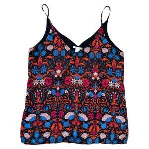 H&M Black Floral Print V Neck Tank Top, 12